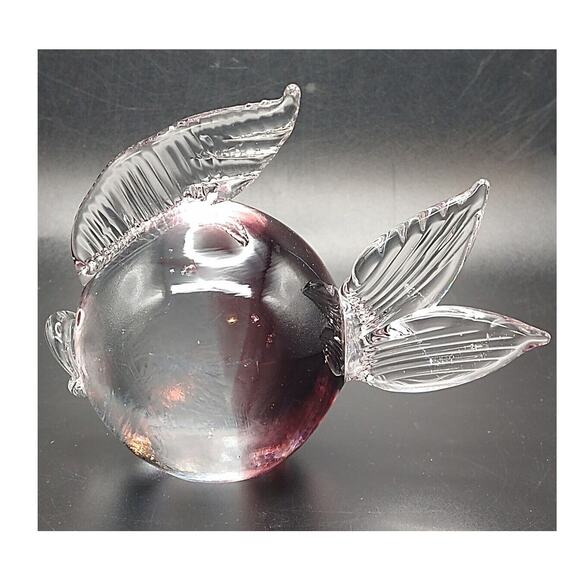 Heavy Hand Blown Glass Fat Fish Burgundy & Clear Paperweight Figurine – Unmarked - Picture 3 of 9